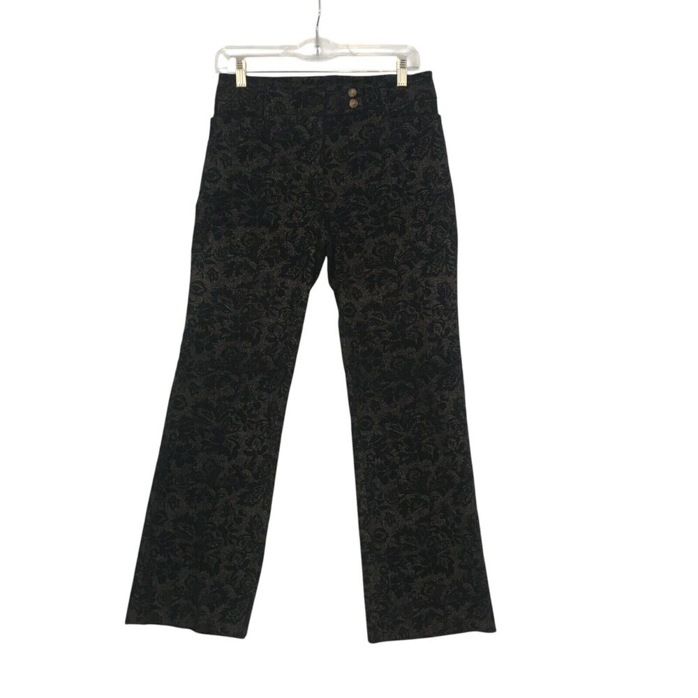 Harold's Womens Black Floral Flat Front‎ Dress Pants, sz 2, 30 waist, textured